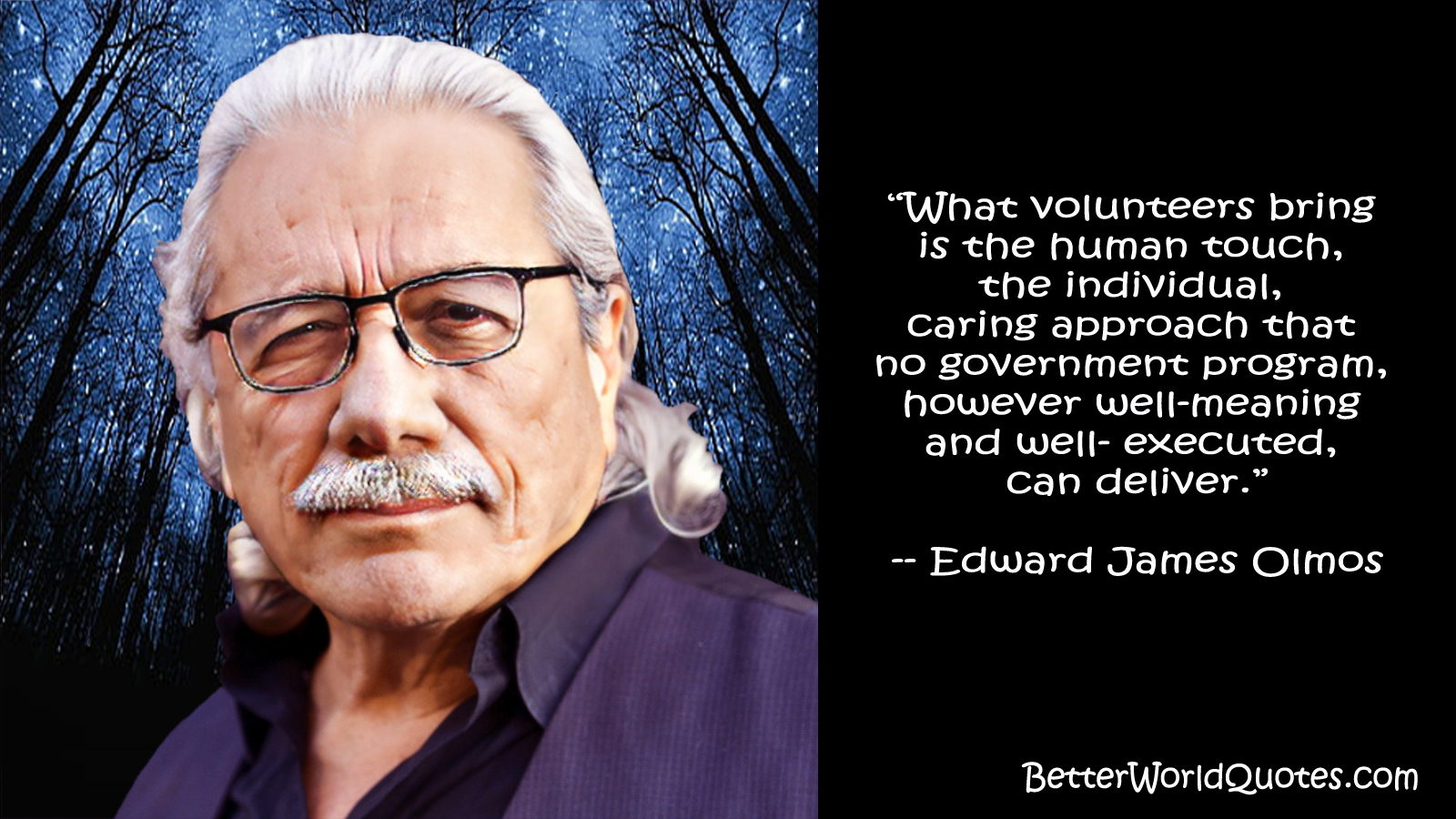 Edward James Olmos: What volunteers bring is the human touch, the individual, caring approach that no government program, however well-meaning and well- executed, can deliver.